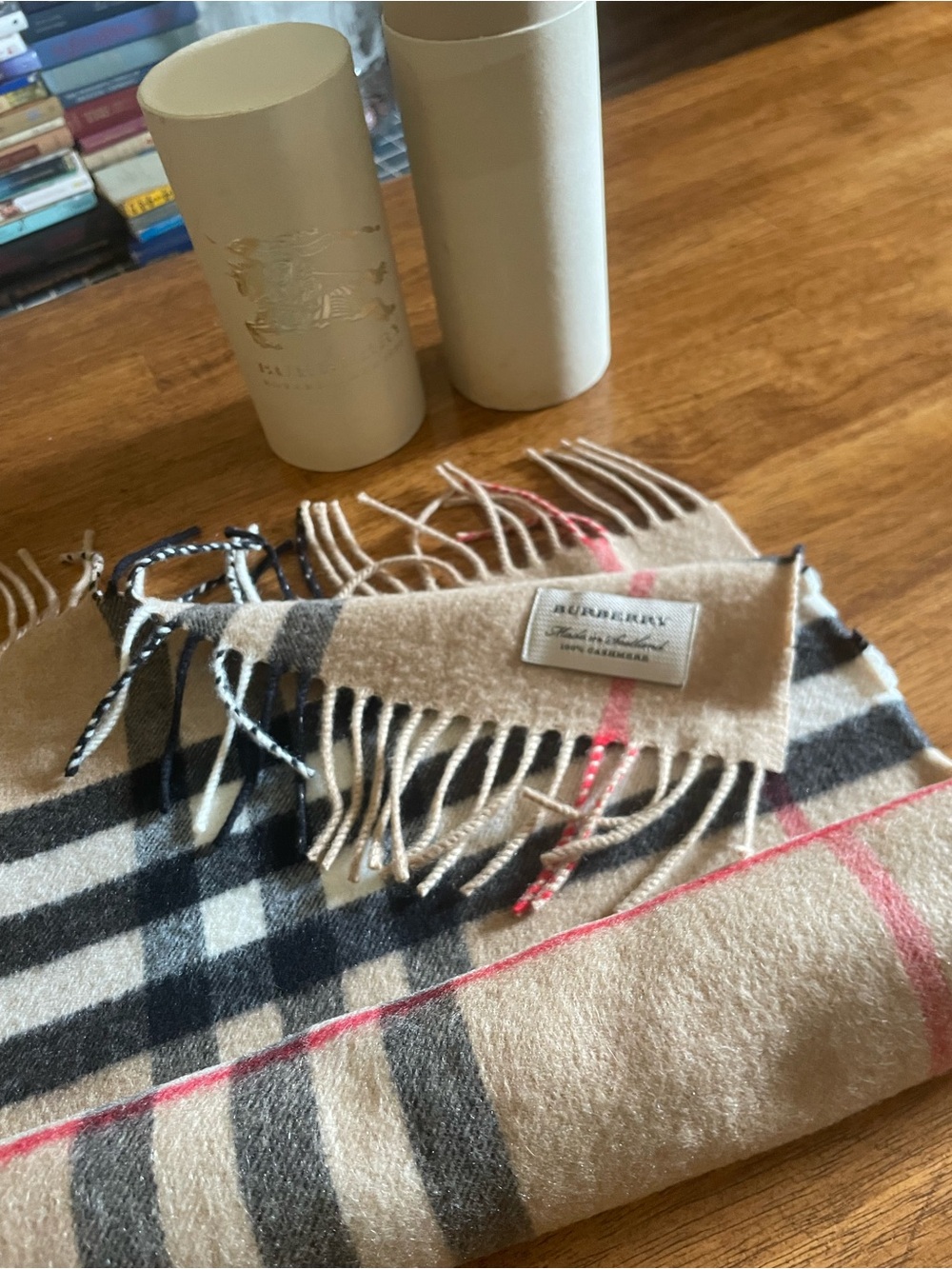 Burberry Beige Black & Red Classic Check Wool Scarf
